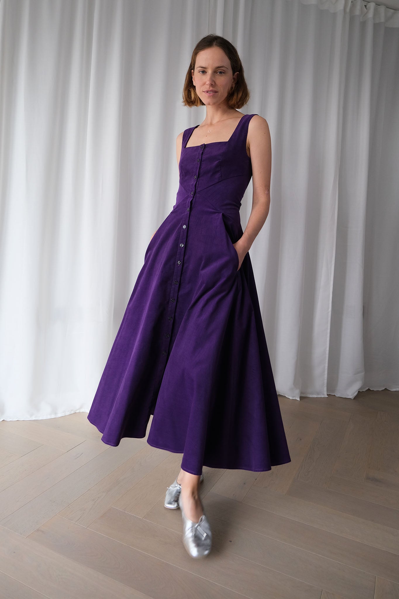 Royal Purple Needlecord Dress with Square Neckline Royal Purple Needlecord Dress with Square Neckline β Royal Purple Outfits