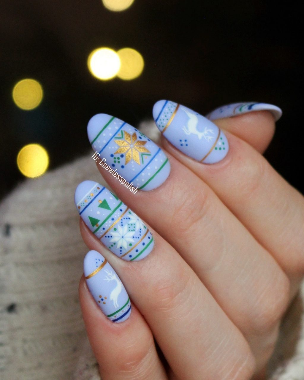 Light Blue Fair Isle Sweater Nails — Cozy Winter Nails