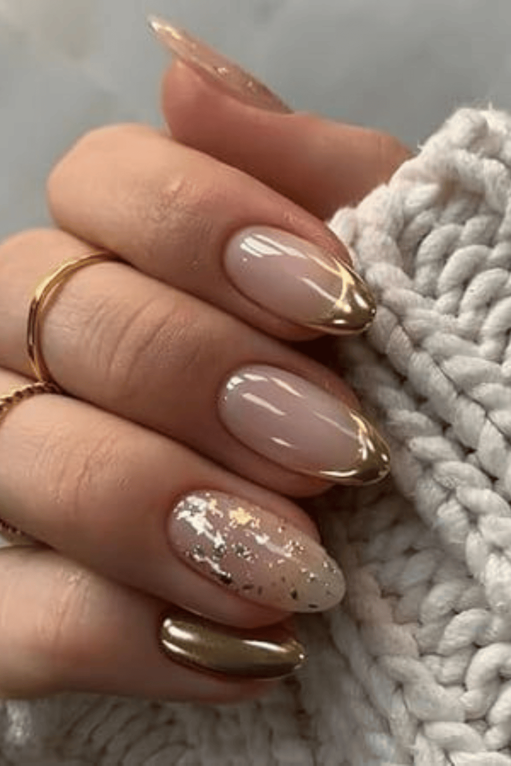 Metallic Gold French Tip Foil Accent Oval Nails Metallic Gold French Tip Foil Accent Oval Nails β NYE Nails 2027