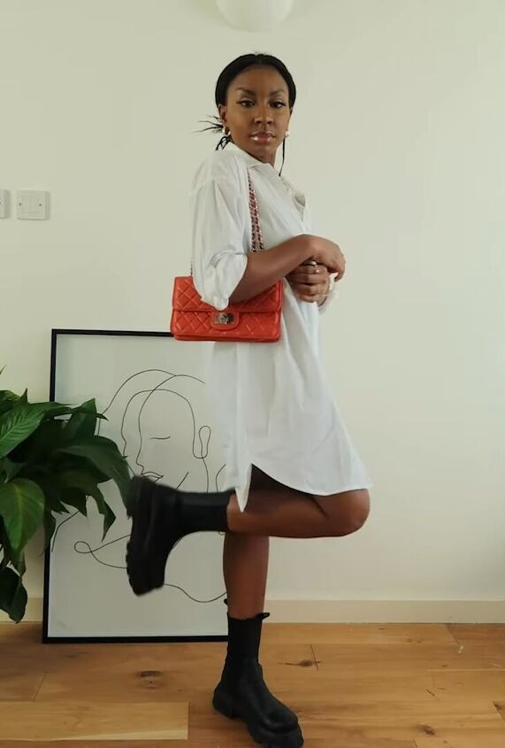 Oversized Shirt Dress and Chunky Chelsea Boots with Orange Bag Oversized Shirt Dress and Chunky Chelsea Boots with Orange Bag β Chelsea Boots Outfits