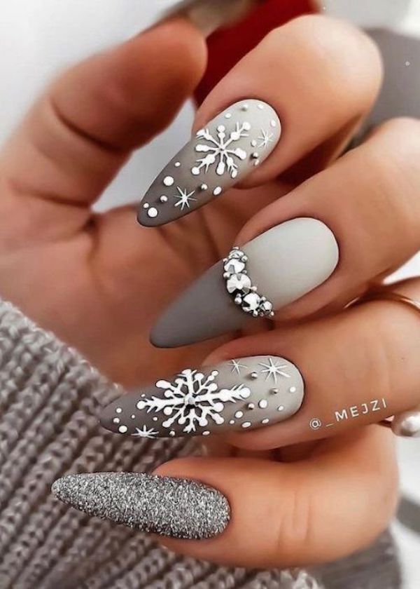 Shades Of Grey With White And Silver Visual Idea — Winter Gray Nails