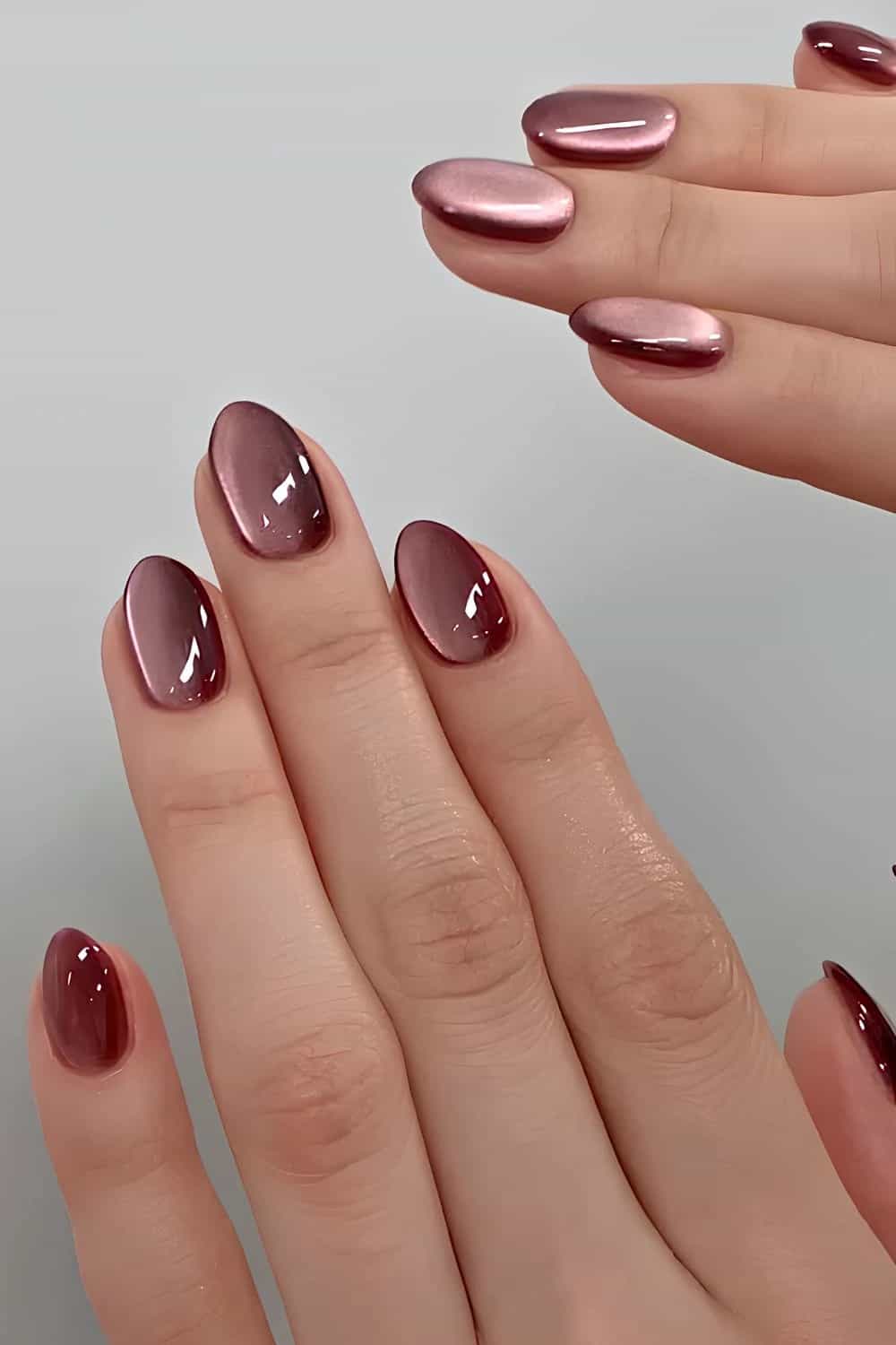 Jelly Mauve Pink & Deep Red Cat-Eye Nails Jelly Mauve Pink & Deep Red Cat-Eye Nails β Short Winter Oval Nails