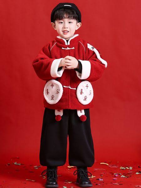 Festive Red Fleece Jacket with Traditional Knot Closures Festive Red Fleece Jacket with Traditional Knot Closures β Winter Outfits for Kids