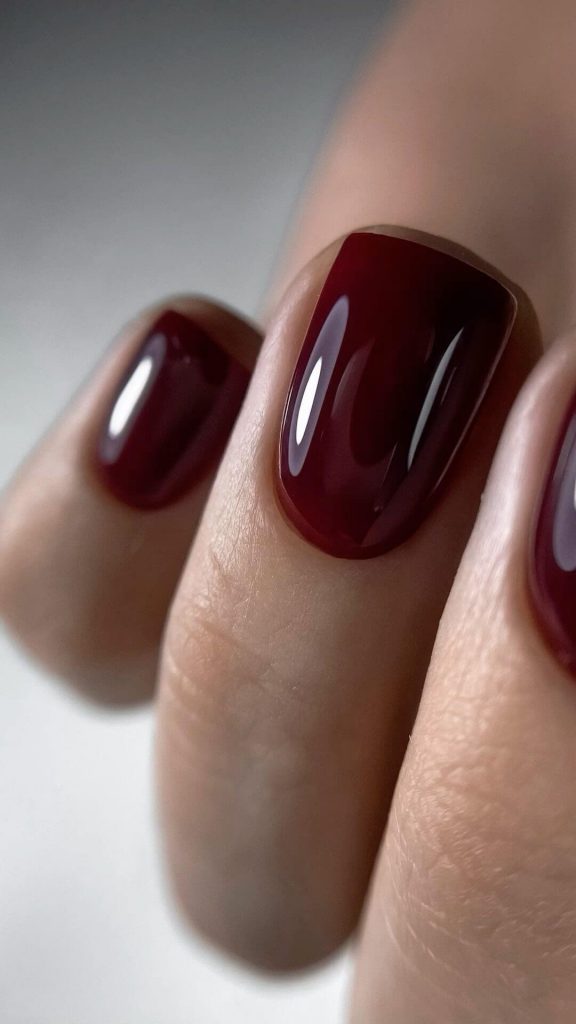 Glossy Deep Burgundy Square Nails — Short Winter Gel Nails