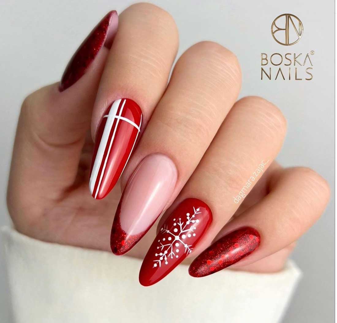 Red Glitter and French Tip Stiletto Nails Red Glitter and French Tip Stiletto Nails β Christmas Stiletto Nails 2026