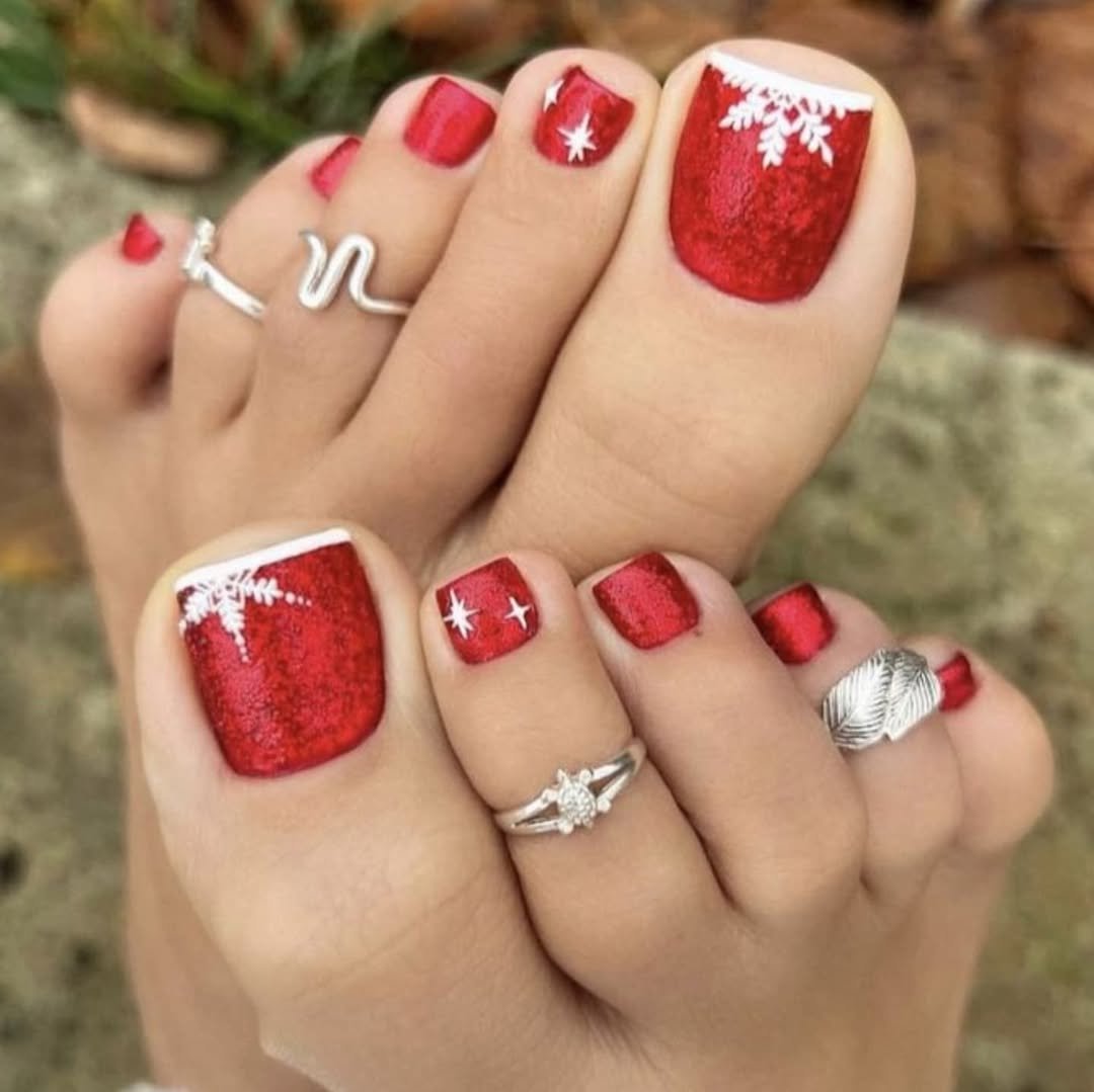Red Glitter Snowflake Pedicure Red Glitter Snowflake Pedicure β Christmas Pedicure 2026