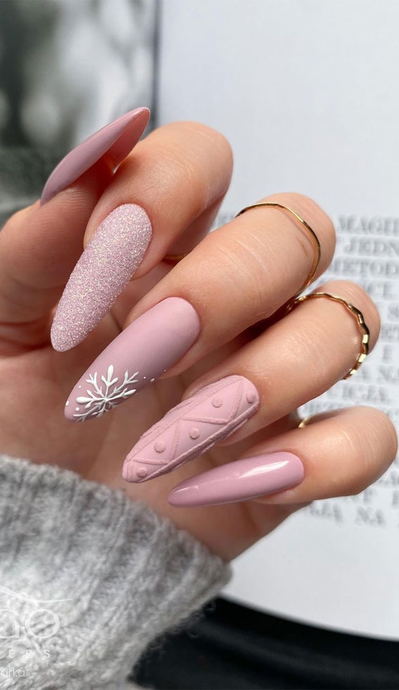 Soft Matte Pink with Mixed Art Soft Matte Pink with Mixed Art β Winter Matte Nails