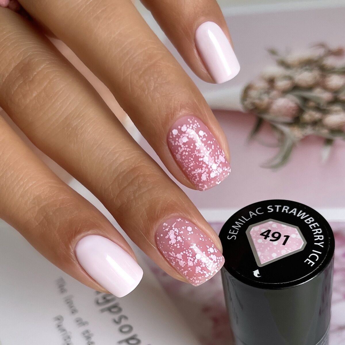 Short Square Pale Pink with White Speckles Short Square Pale Pink with White Speckles β Winter Pink Nails