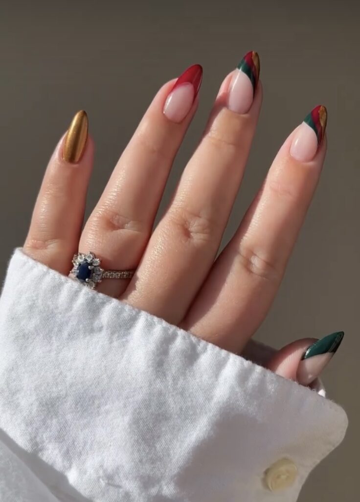 Glossy Metallic Visual Idea Glossy Metallic Visual Idea β Red and Green Christmas Nails 2026