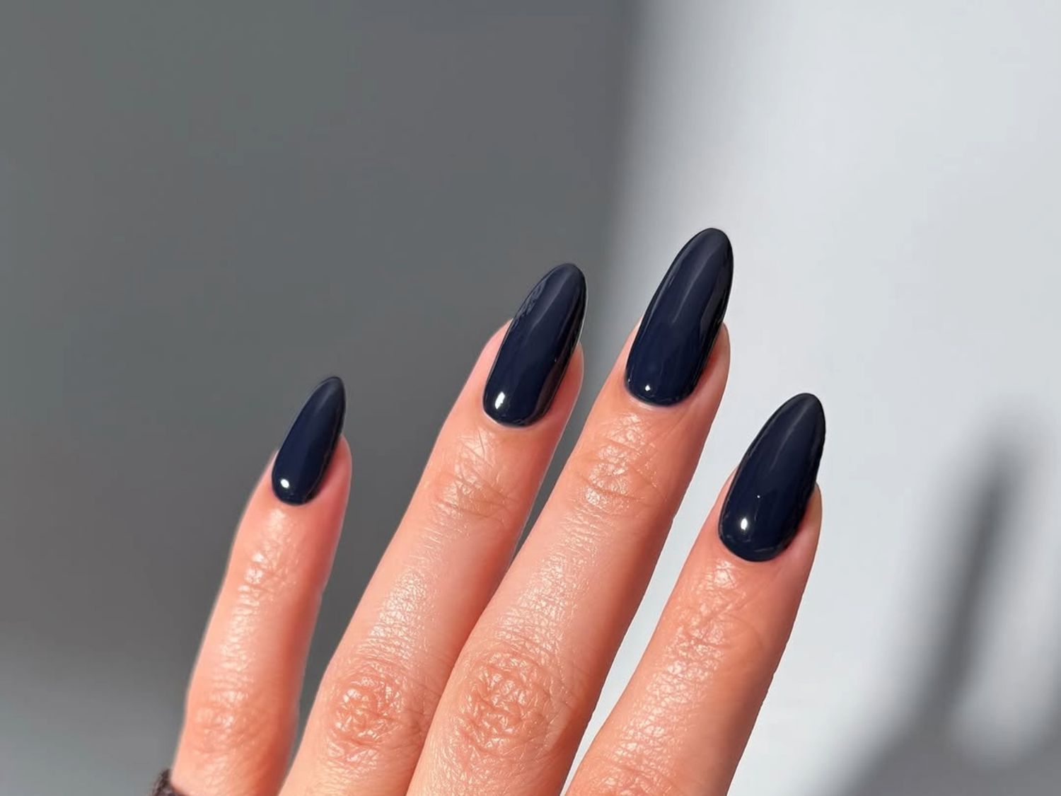 Sophisticated Deep Navy Almond Nails — Winter Acrylic Nail Colors