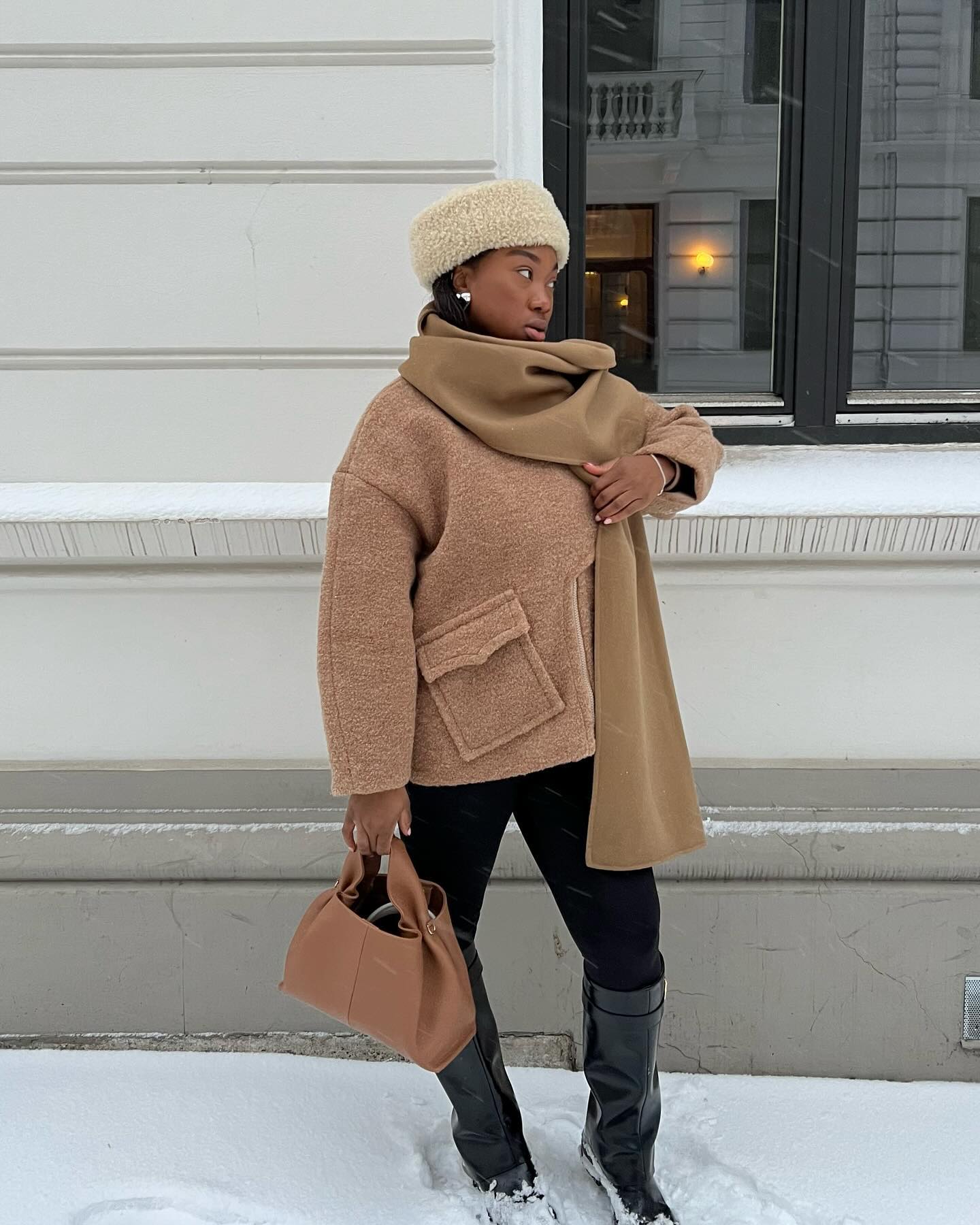 Cozy Camel Teddy Jacket with Fur Accents — Cold Weather Outfits