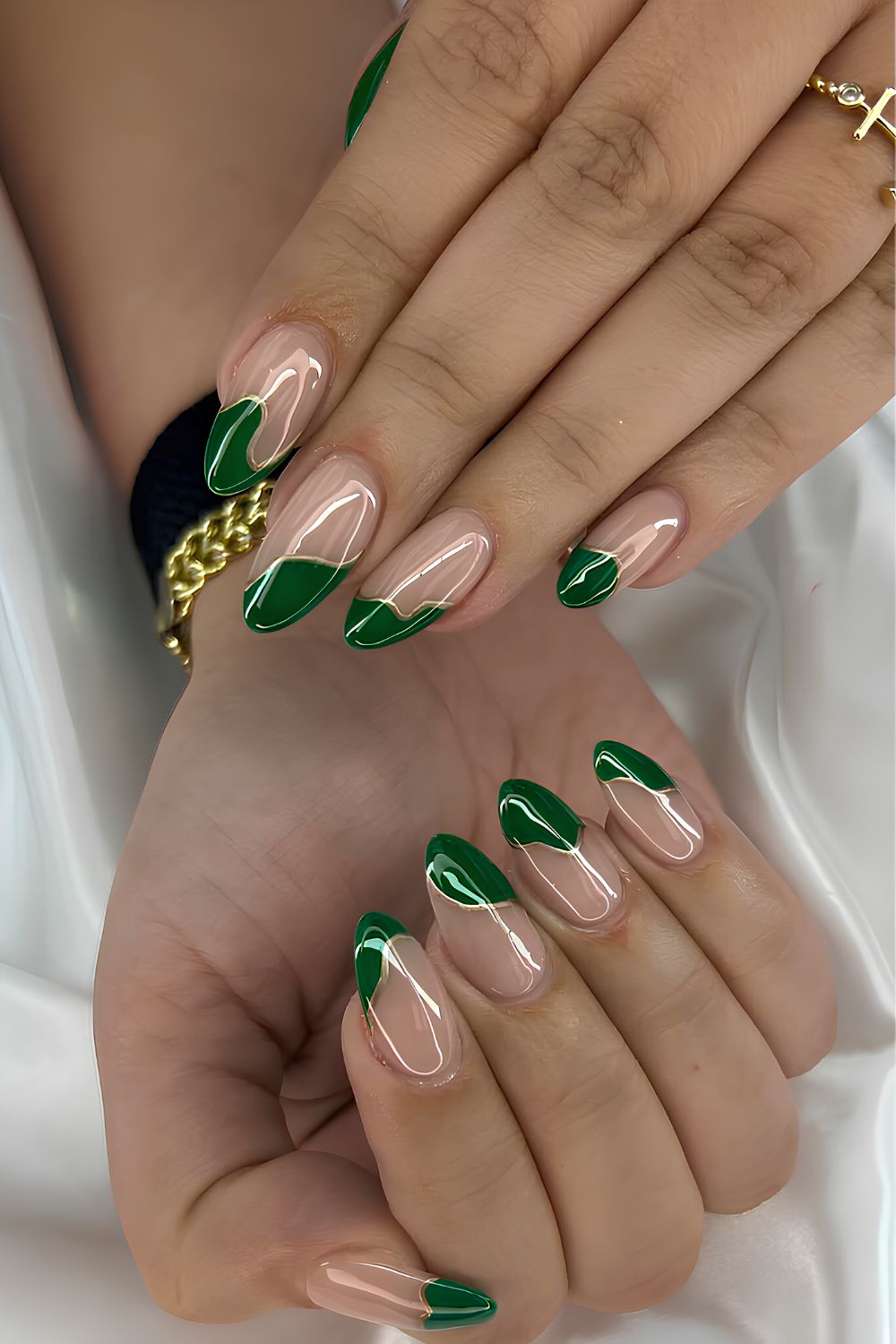 Long Stiletto Modern Green French Long Stiletto Modern Green French β Emerald Green Nails