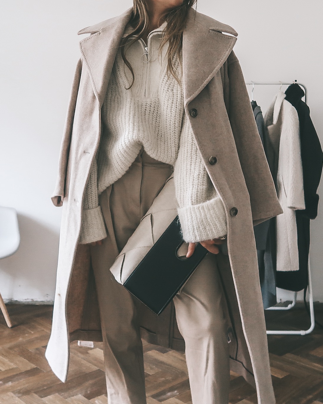 Cozy Beige Wool Coat and Chunky Knit Sweater Look — Neutral Winter Outfits