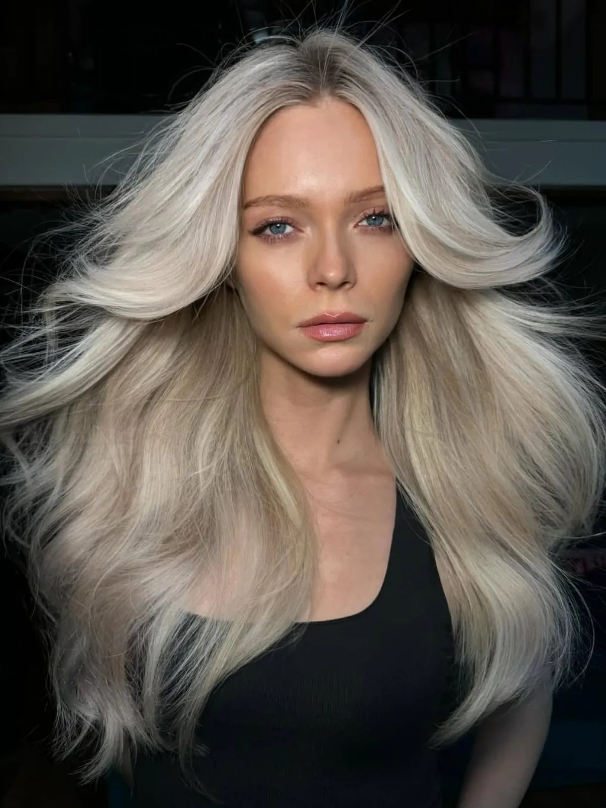 Icy Silver Blonde Voluminous Blowout — Winter Hair Colors for Blondes