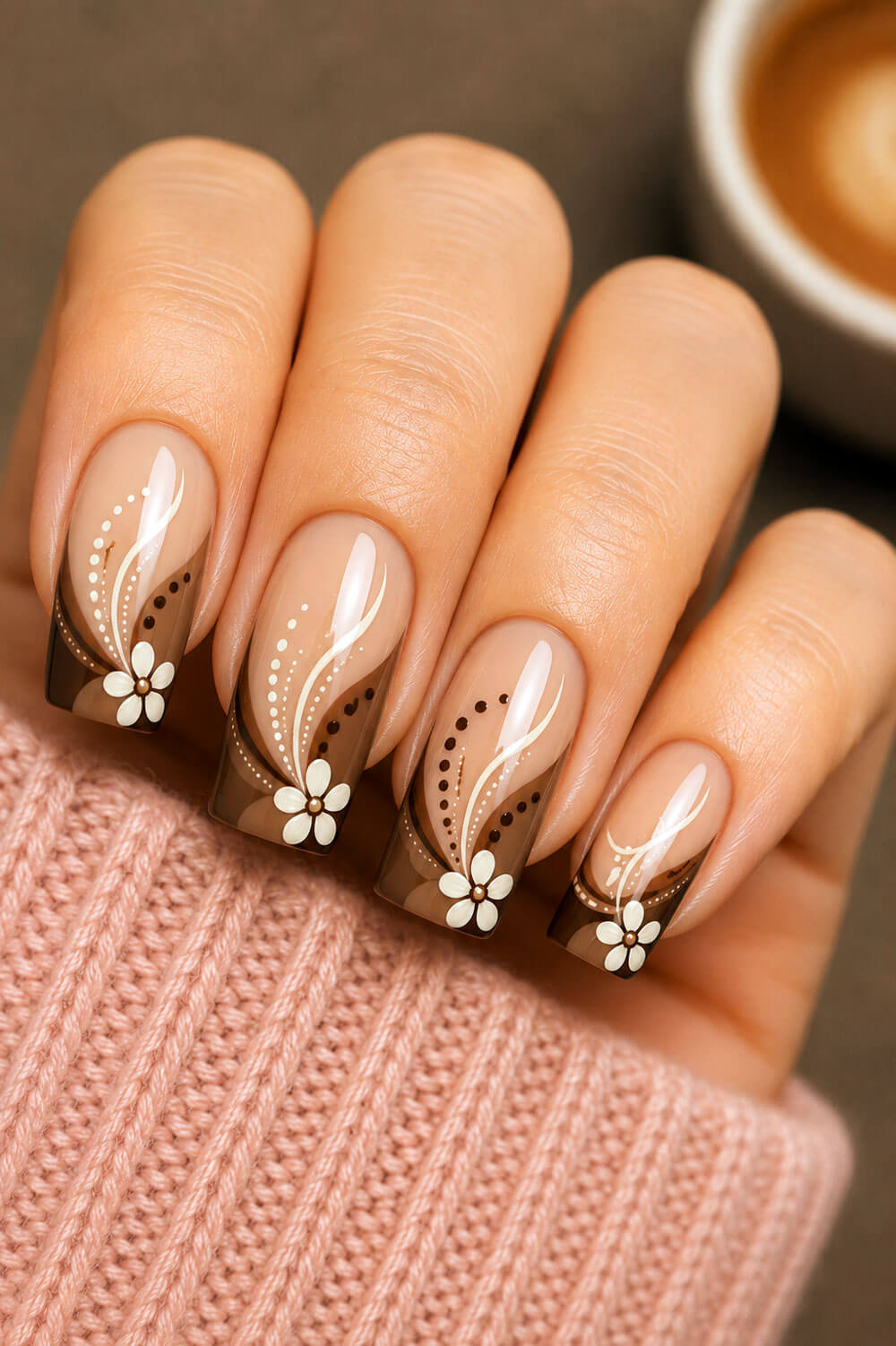 Spring Summer Floral Visual Idea — Mocha Nails