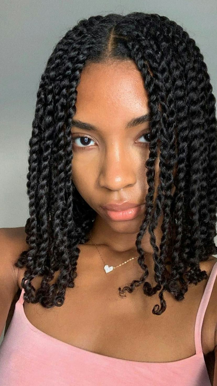 Natural Black Twist Braids with Defined Curls — Winter Braid Colors for Black Women