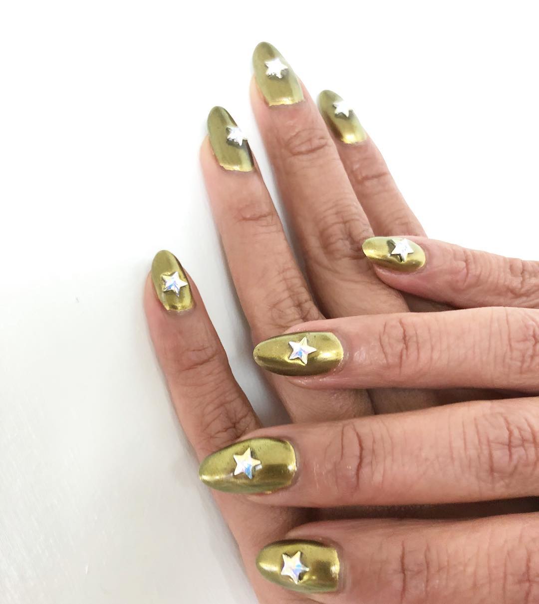 Gold Chrome Star Embellishment Nails Gold Chrome Star Embellishment Nails β New Years Dip Powder Nails 2027