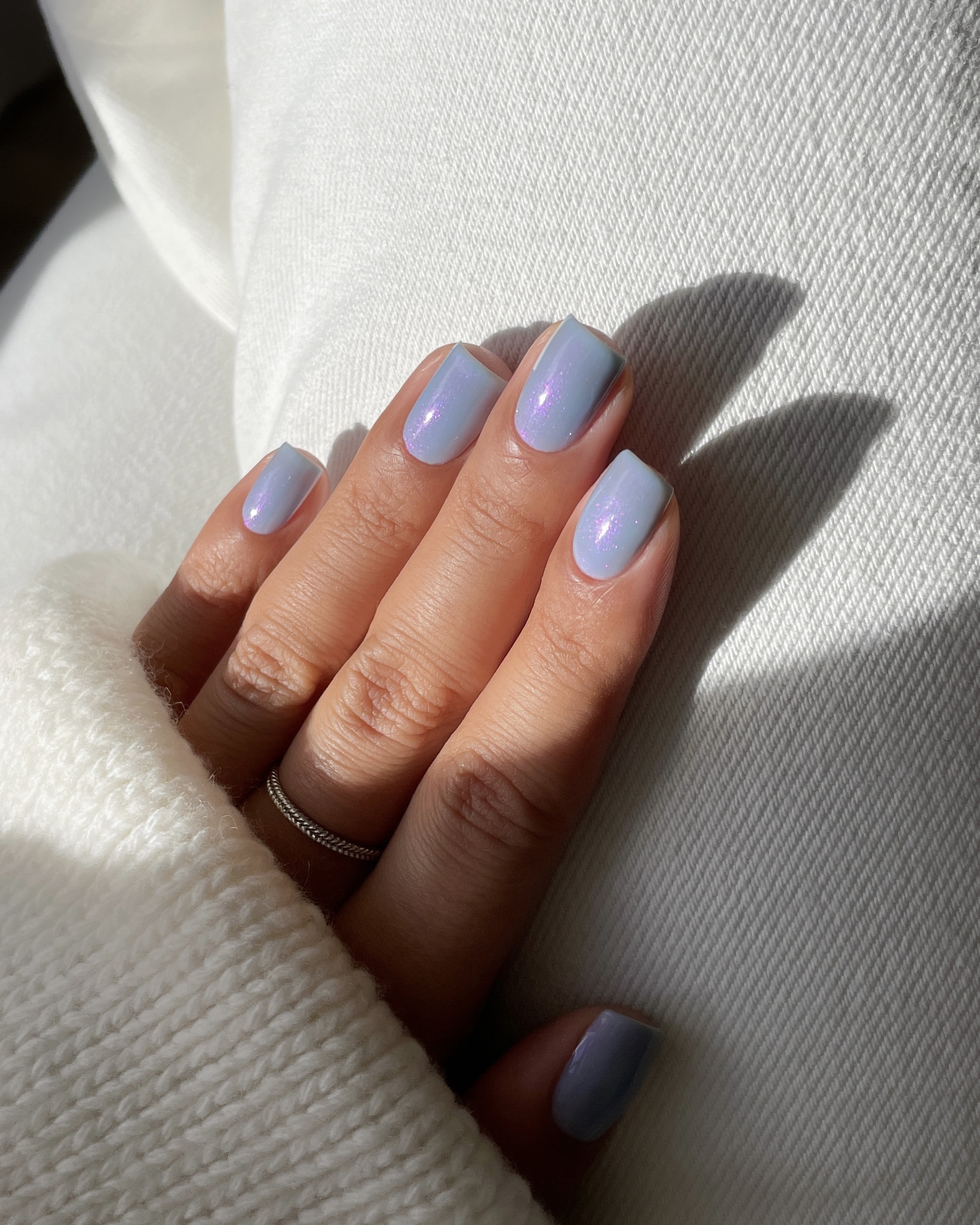Pearlescent Lavender French Almonds — Winter Nails for Teens