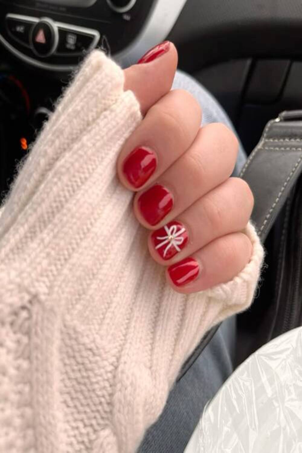 Polka Dot Snowflake French Square Nails Polka Dot Snowflake French Square Nails β Simple Christmas Nails 2026