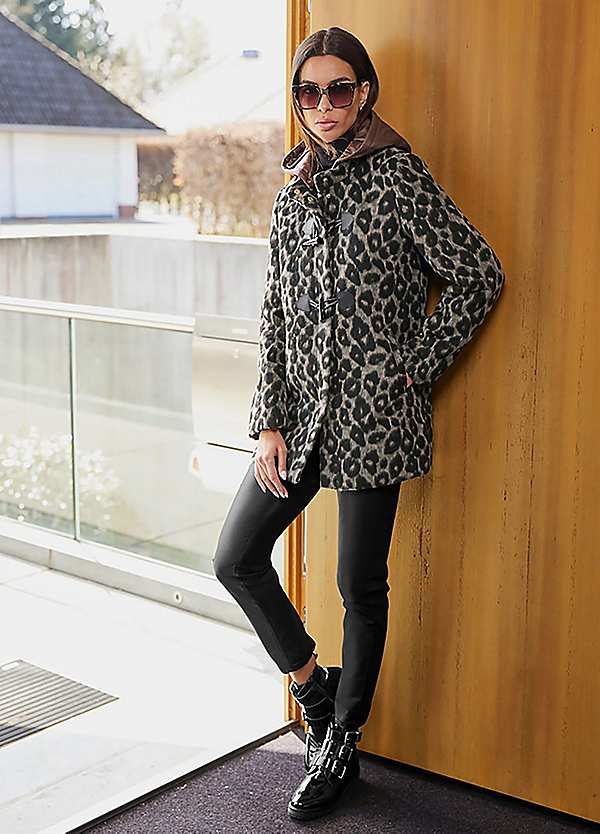 Leopard Print Duffle Coat With Layered Hooded Jacket Leopard Print Duffle Coat With Layered Hooded Jacket β Leopard Coat Outfits