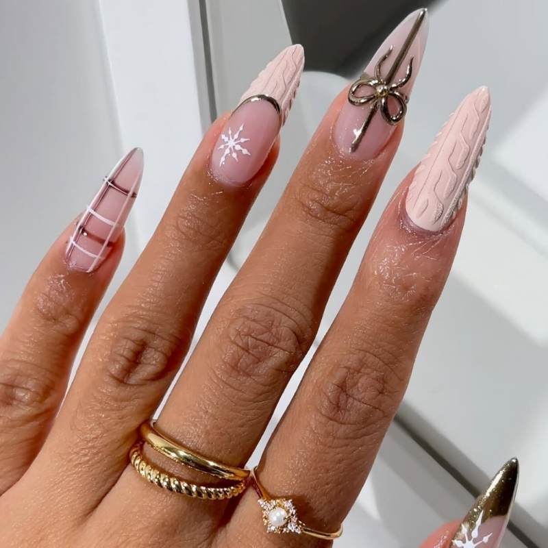 Cable Knit Texture Stiletto Nails Cable Knit Texture Stiletto Nails β Winter Stiletto Nails