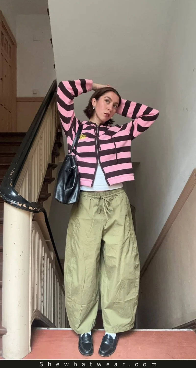 Oversized Striped Zip-Up Jacket with Wide-Leg Pants Oversized Striped Zip-Up Jacket with Wide-Leg Pants β Y2K Winter Outfits