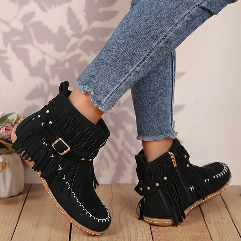 Black Suede Fringe Boots for Western Accents — Western Winter Outfits