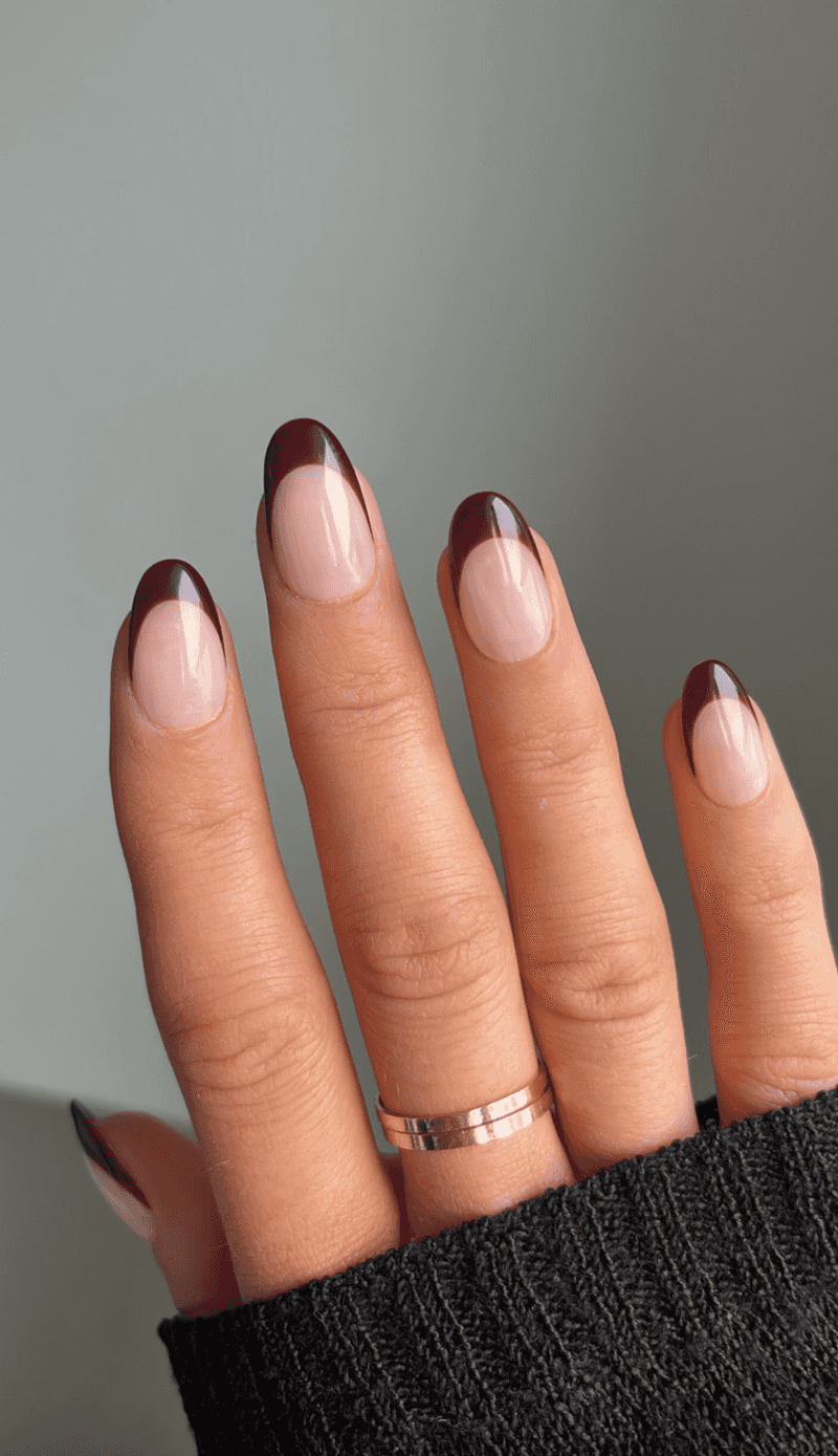Dark Brown French Tip Almond Nails Dark Brown French Tip Almond Nails β Winter French Tip Nails