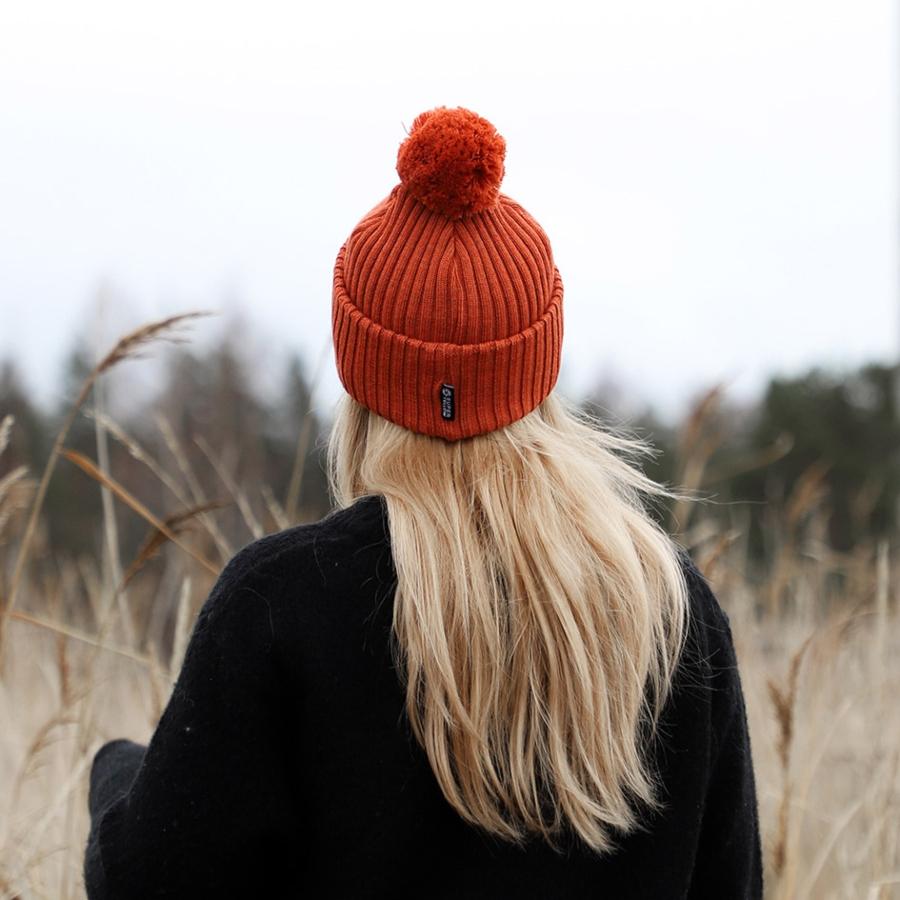 Orange Pompom Beanie with a Black Knit Sweater Orange Pompom Beanie with a Black Knit Sweater β Scandinavian Winter Outfits