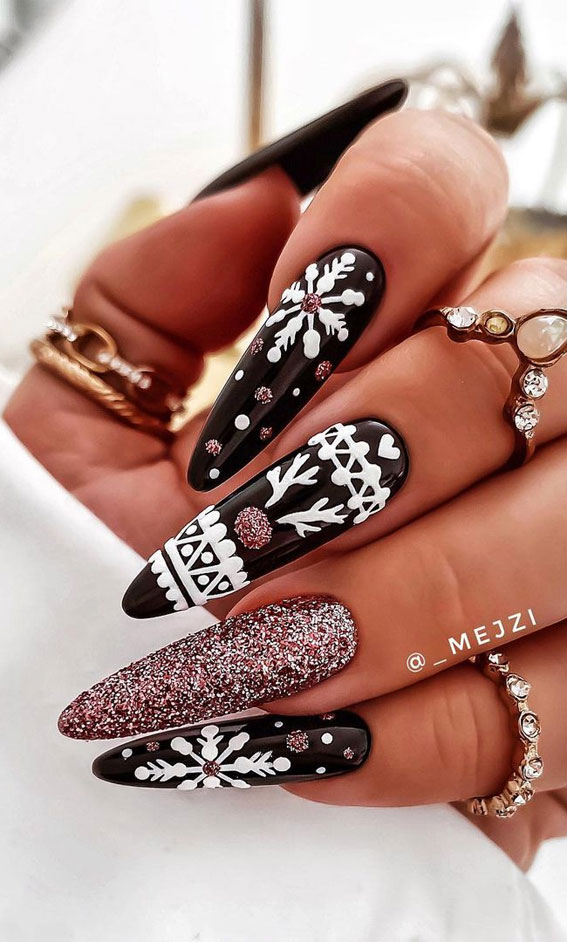 Winter Holiday Visual Idea — Winter Black Nails