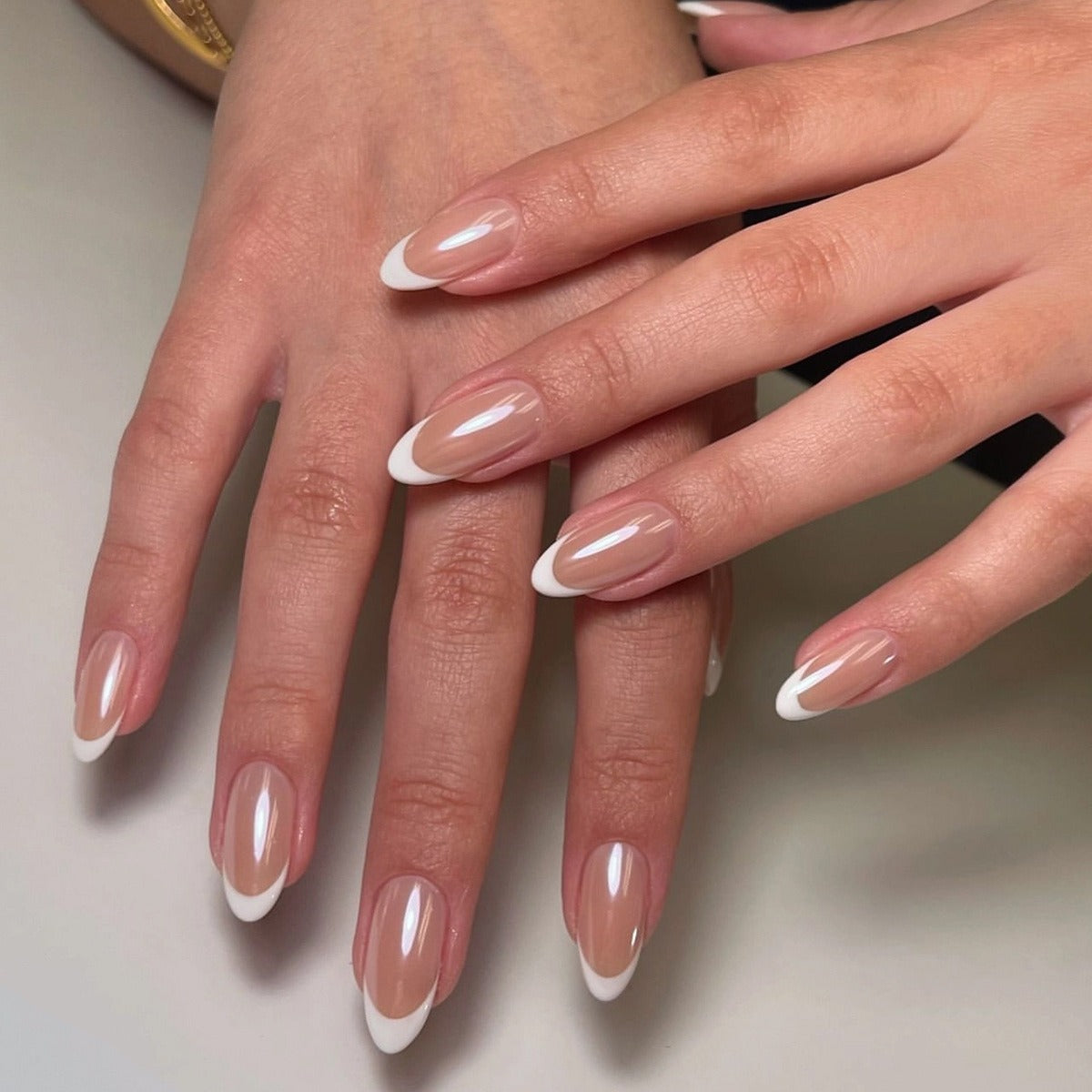 Sharp White Tips on Sheer Nude Sharp White Tips on Sheer Nude β New Years French Tip Nails 2027