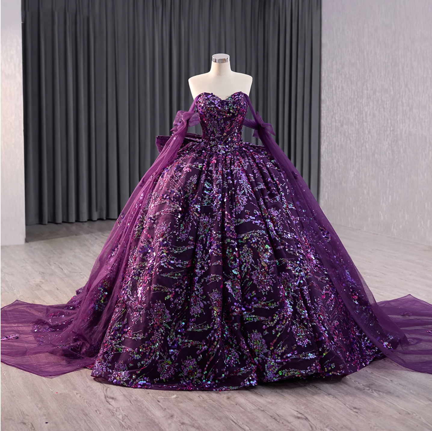 Dazzling Sequin Ball Gown with Tulle Skirt Dazzling Sequin Ball Gown with Tulle Skirt β Royal Purple Outfits