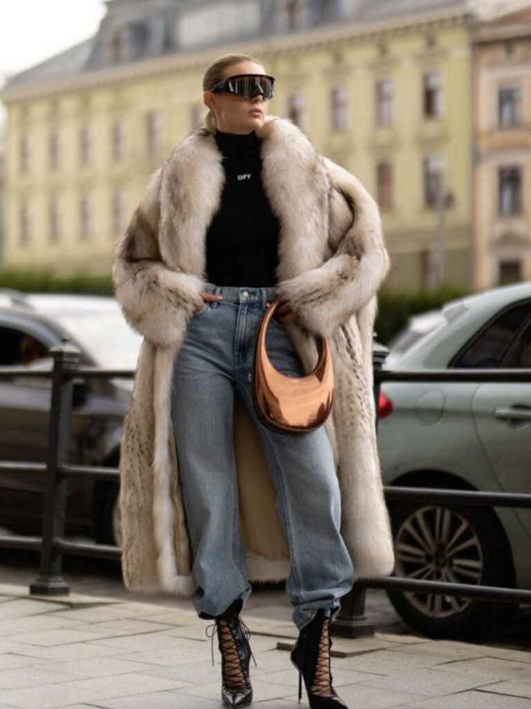 Oversized Faux Fur Coat with Denim and Sleek Accessories Oversized Faux Fur Coat with Denim and Sleek Accessories β Baddie Winter Outfits