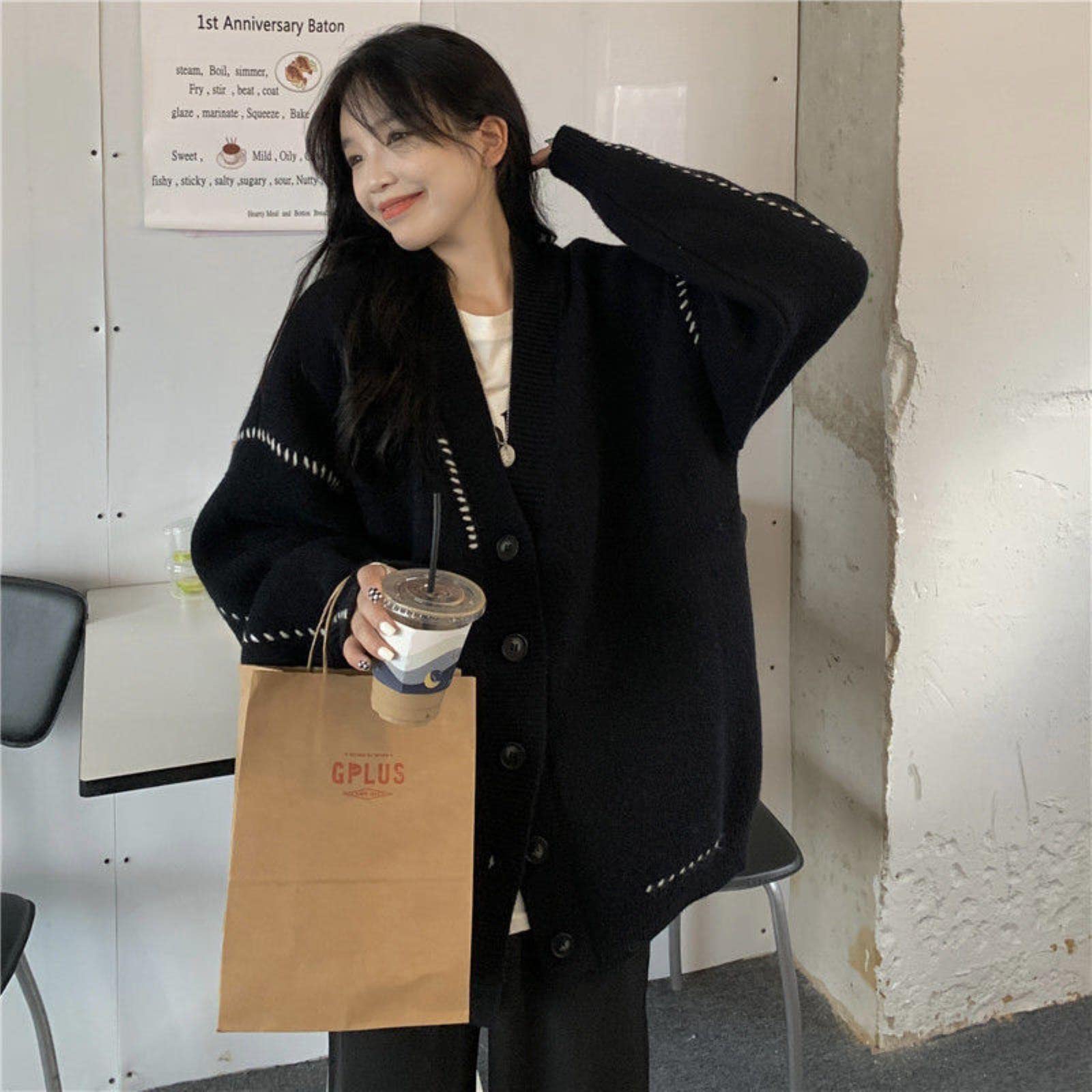 Oversized Cardigan with Stitch Detail for Casual Layering — Winter College Outfits