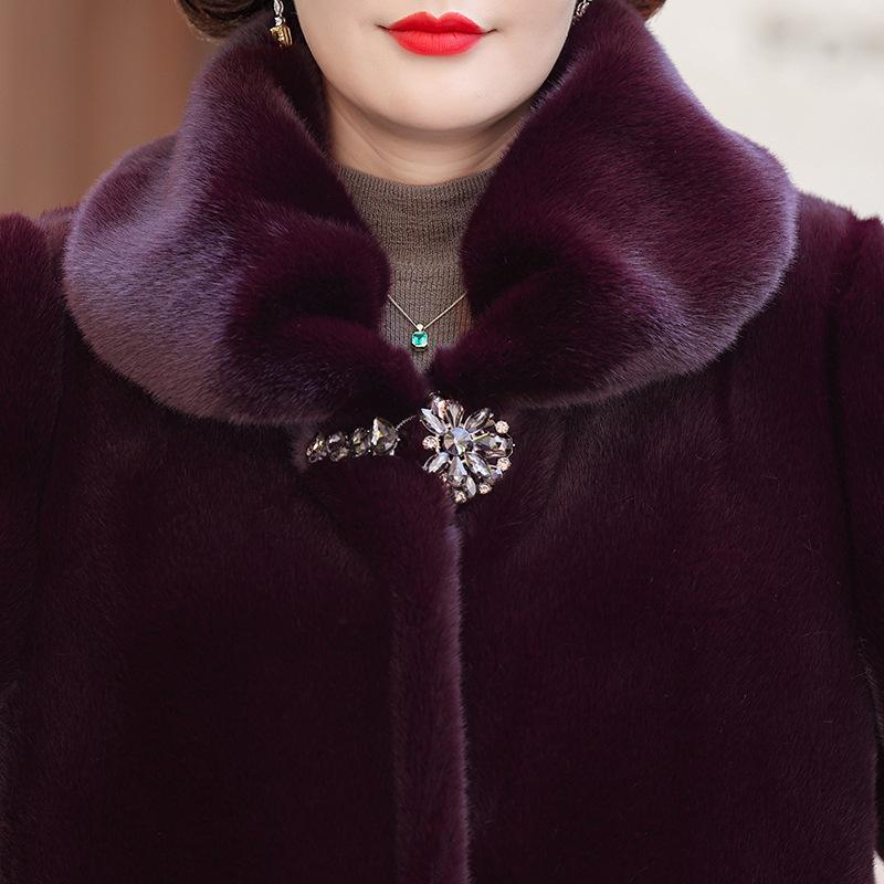 Elegant Plum Faux Fur Coat with Brooch Detail Elegant Plum Faux Fur Coat with Brooch Detail β Winter Outfits for Women Over 70