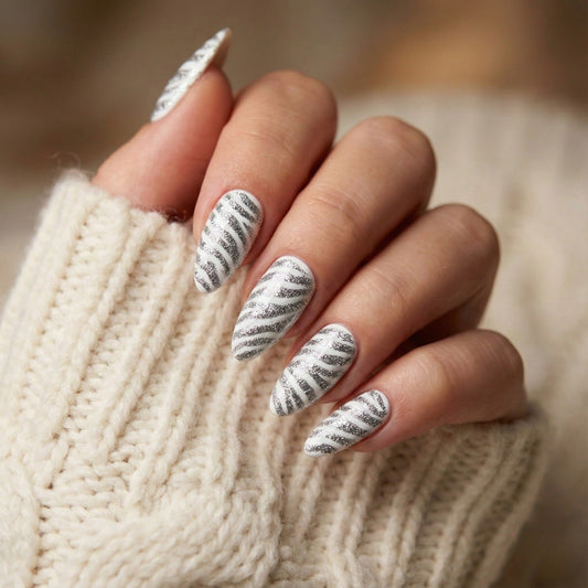 Long Stiletto Glitter Zebra Stripes Long Stiletto Glitter Zebra Stripes β New Years Almond Nails 2027