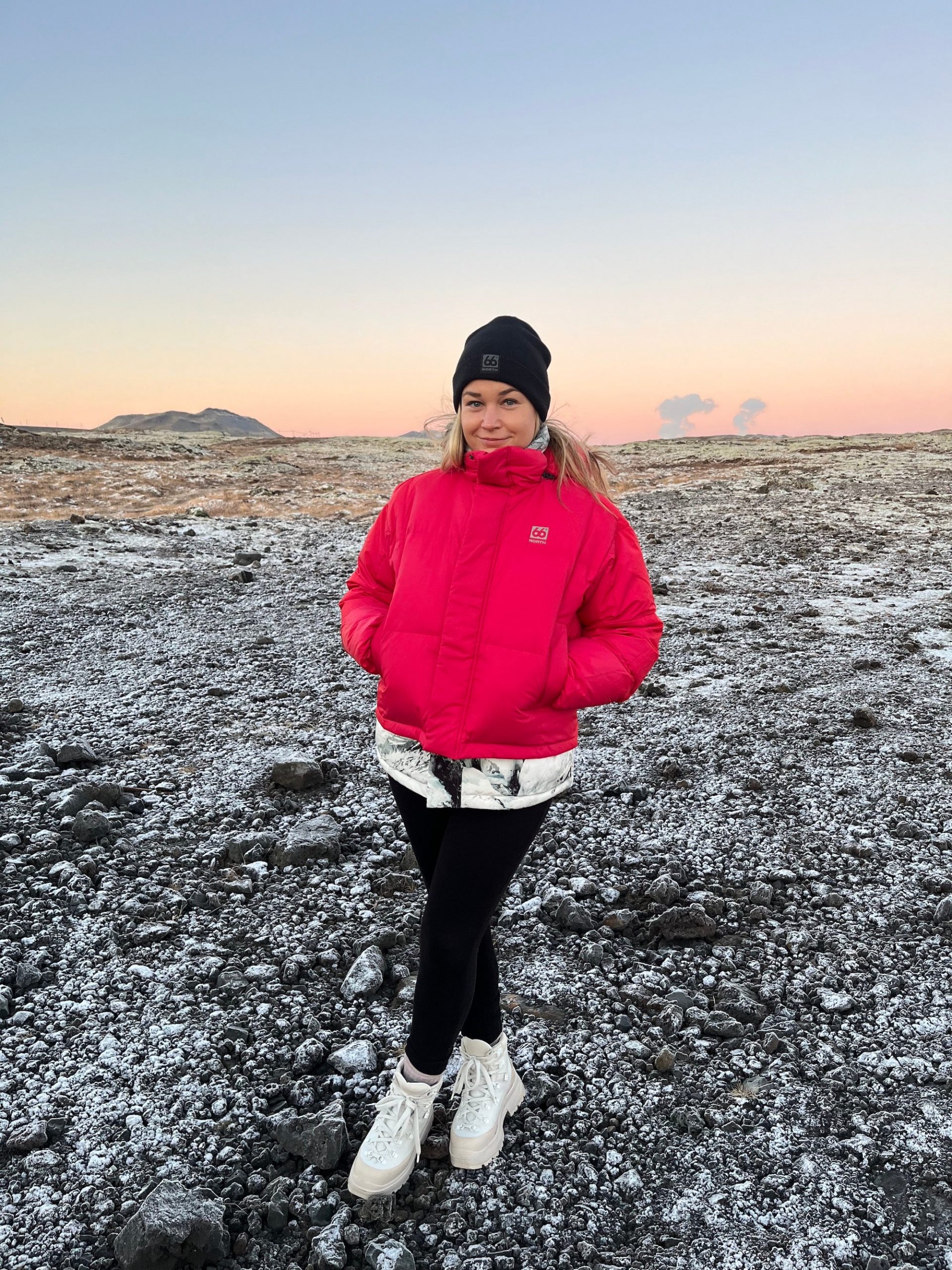 Bright Pink Oversized Puffer Jacket With Chunky White Boots Bright Pink Oversized Puffer Jacket With Chunky White Boots β Iceland Winter Outfits