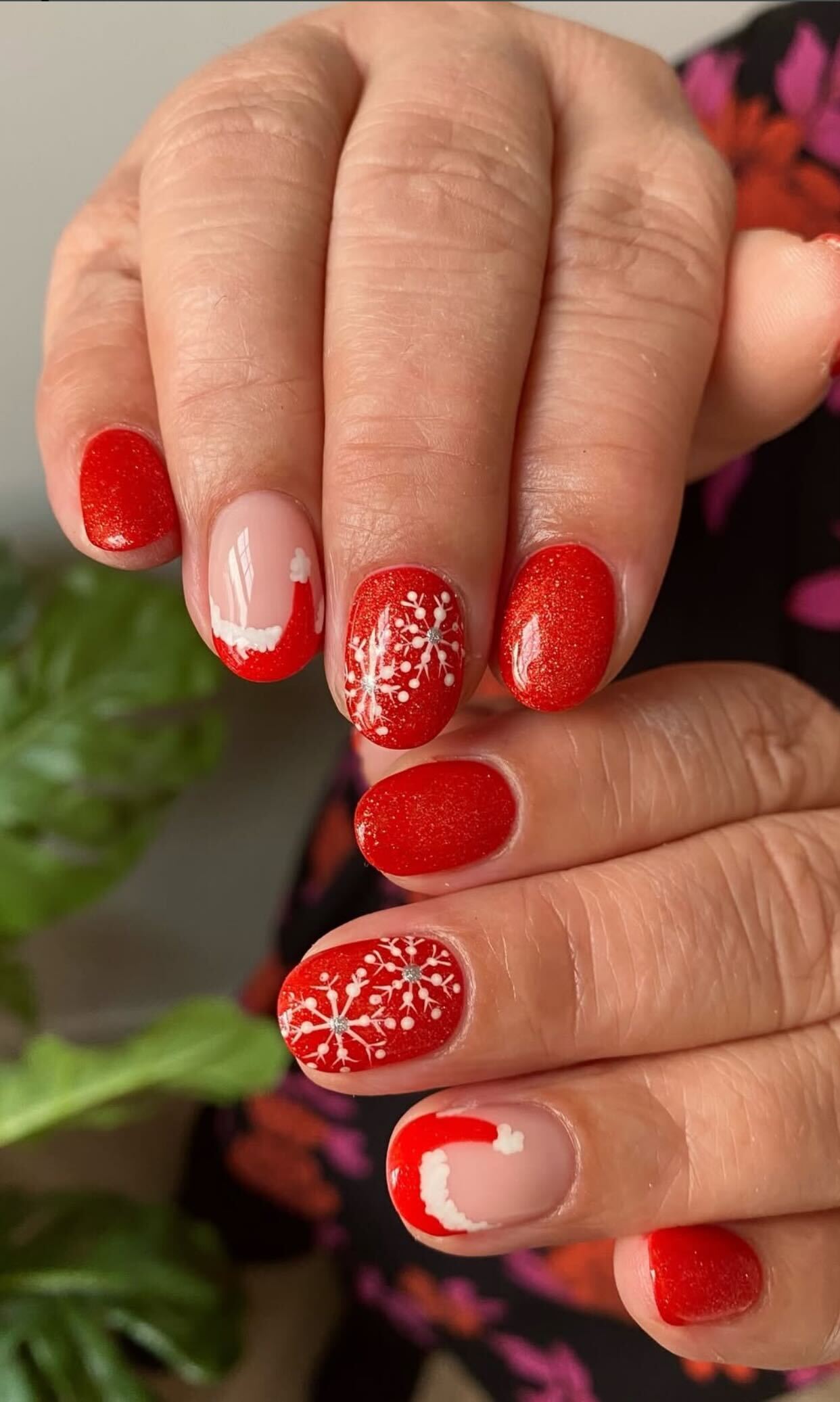 Red Glitter French Santa Hat Ovals Red Glitter French Santa Hat Ovals β Simple Christmas Nails 2026