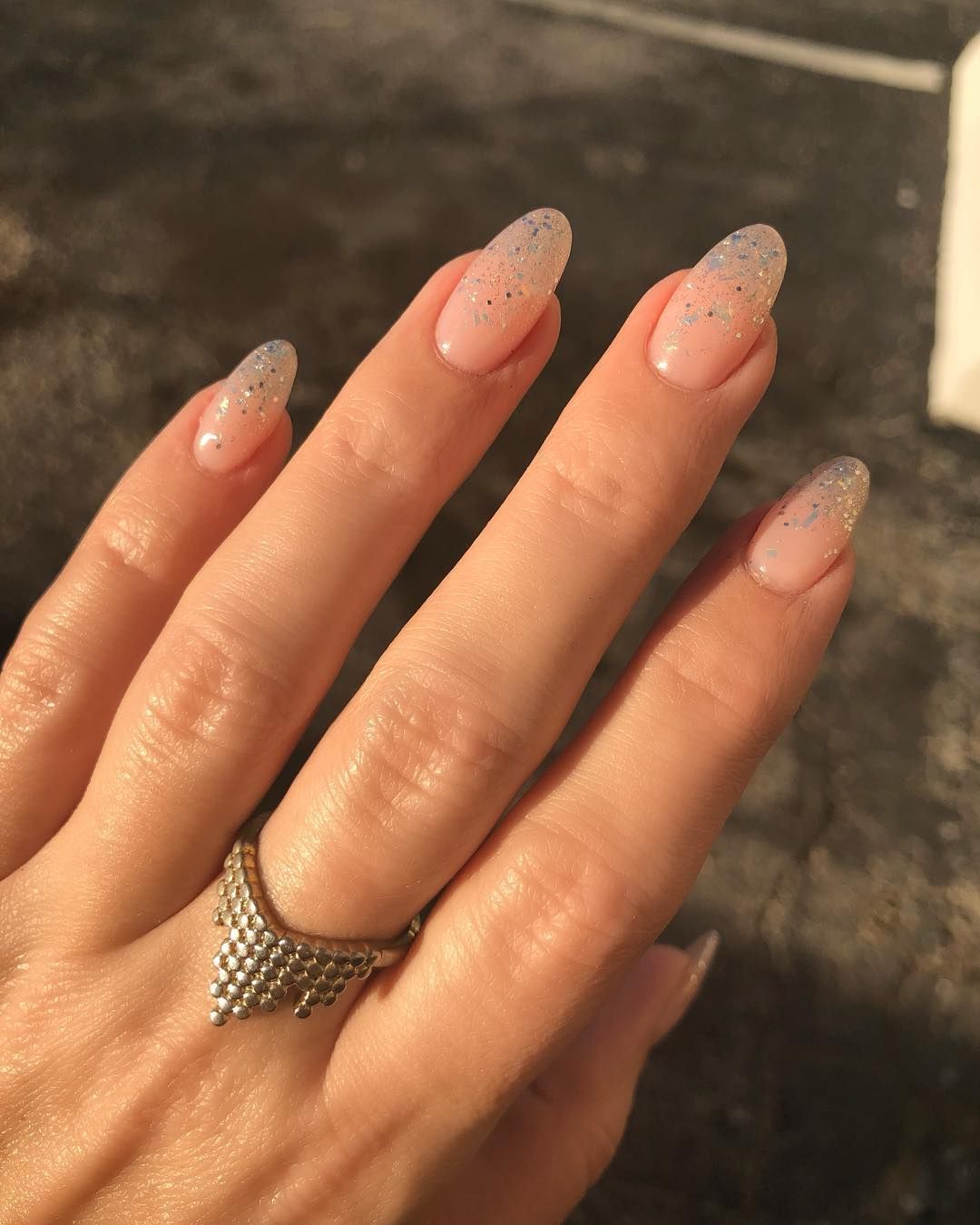 Medium Oval Glitter Gradient Tips — Winter Wedding Guest Nails
