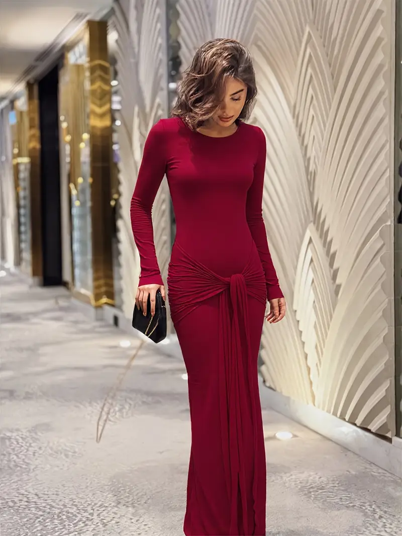 Draped Deep Red Dress for an Elegant Evening — Winter Party Outfits