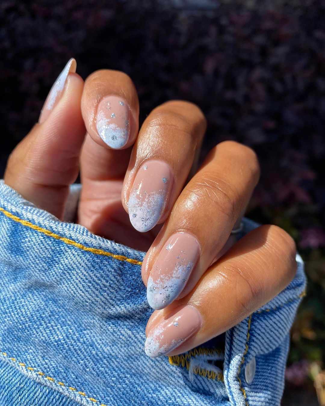 Light Blue Gradient Snowflake — Winter Nails for Teens