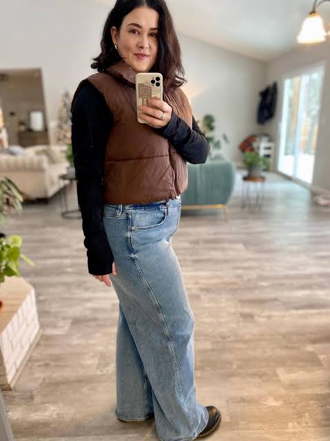 Practical Warmth: Puffer Vest and Wide Leg Jeans — Winter Outfits with Wide Leg Jeans