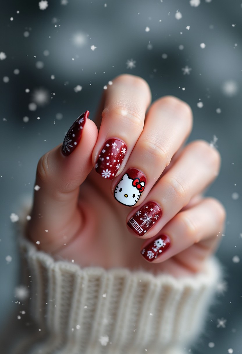 Medium Almond Glitter Red Hello Kitty Medium Almond Glitter Red Hello Kitty β Hello Kitty Christmas Nails 2026