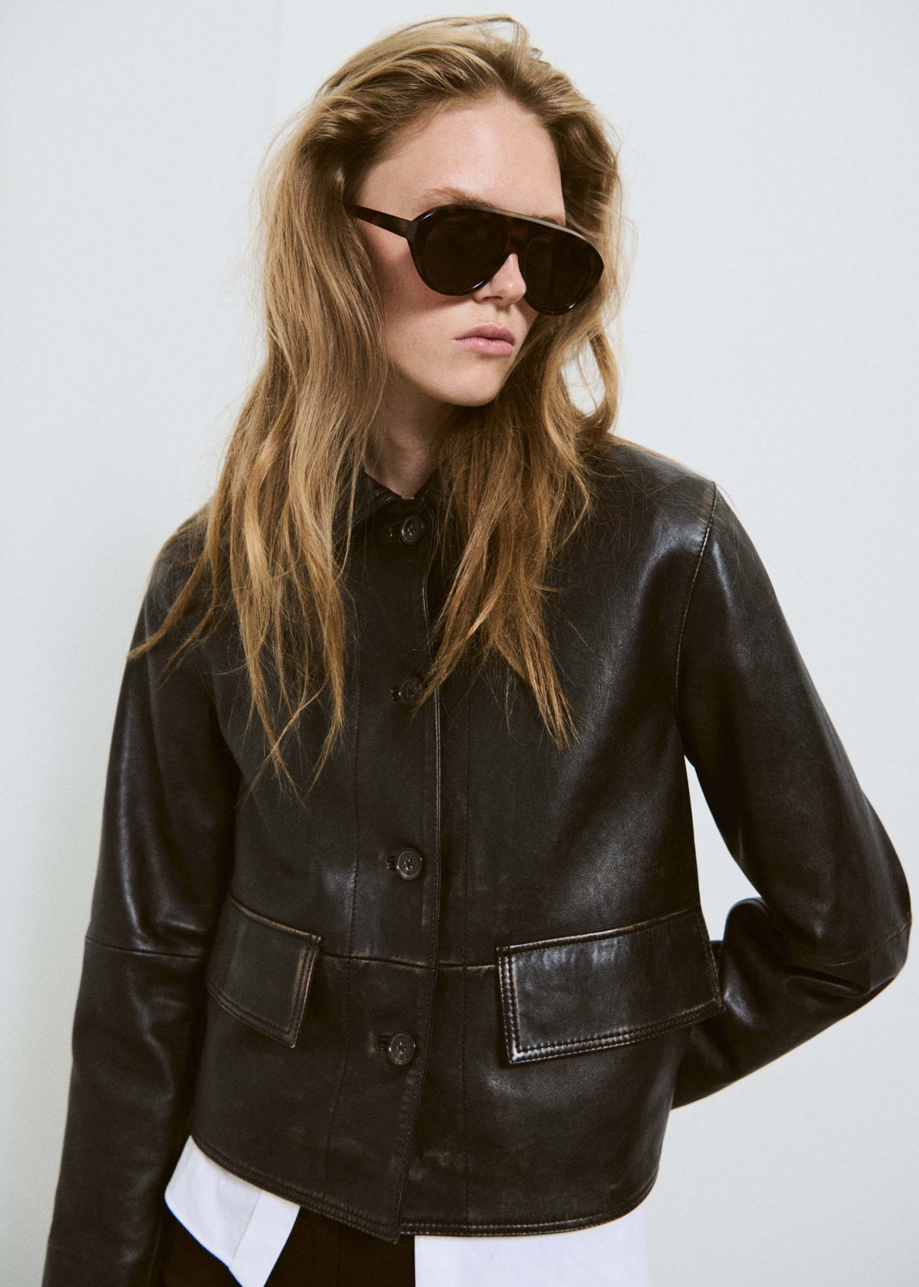 Cropped Black Leather Jacket for Edgy Monochrome Style — Winter Jackets for Women