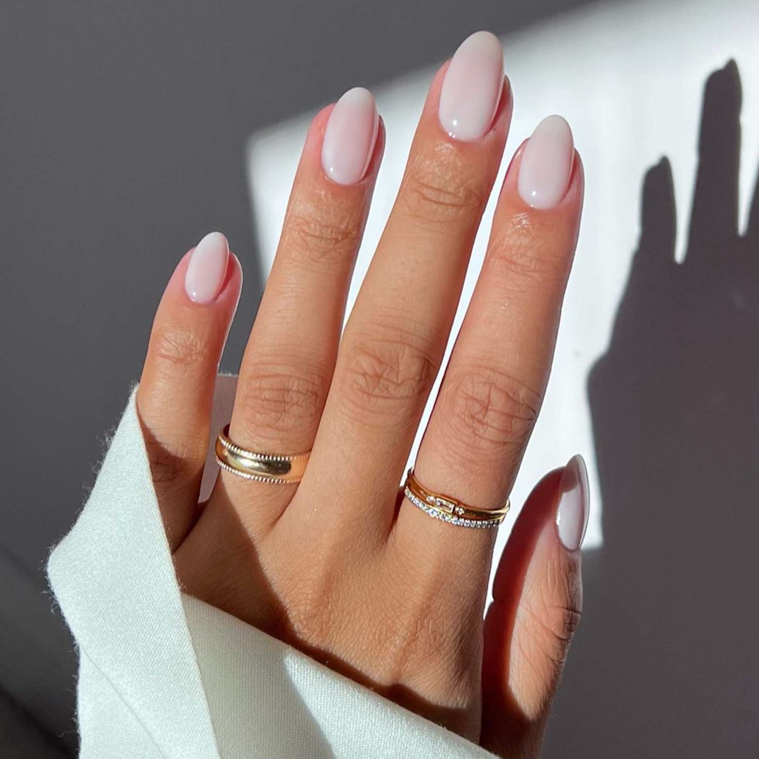 Sheer Milky White Oval Nails with Rings Sheer Milky White Oval Nails with Rings β Milky White Nails