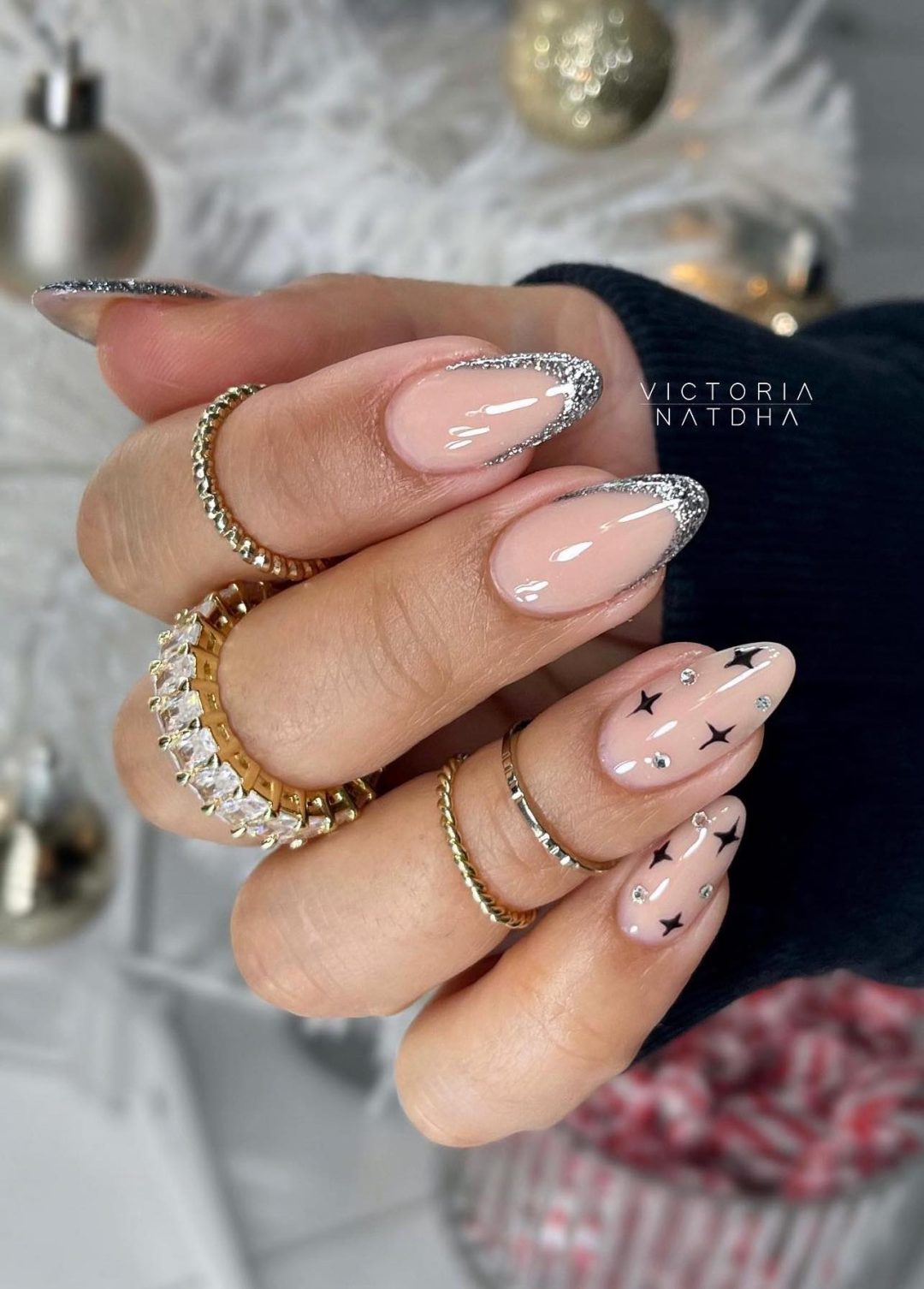 Silver Glitter French Tip Almond Nails Silver Glitter French Tip Almond Nails β NYE Nails 2027