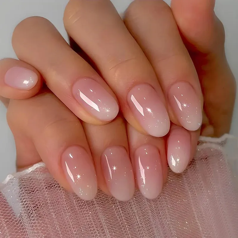 Sheer Pink French Ombre Glitter Oval Nails Sheer Pink French Ombre Glitter Oval Nails β Short Winter Oval Nails