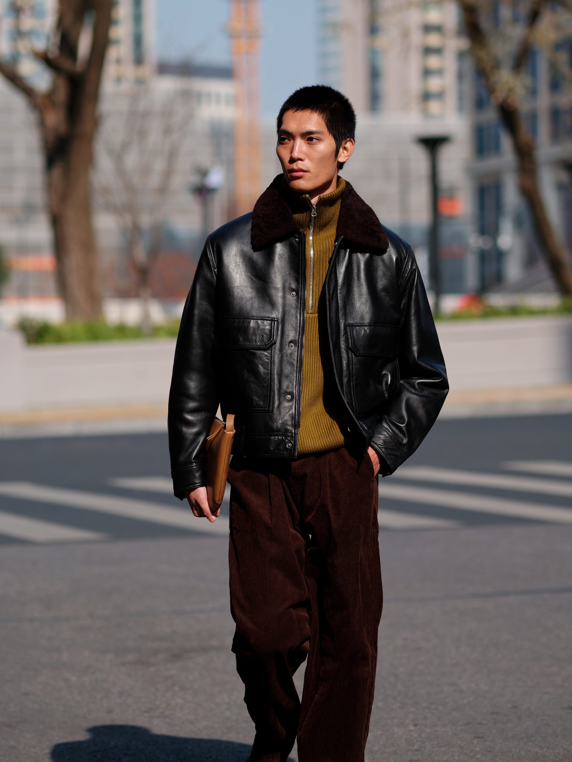 Leather Jacket and Corduroy Trousers Combination Leather Jacket and Corduroy Trousers Combination β Winter Outfits for Men