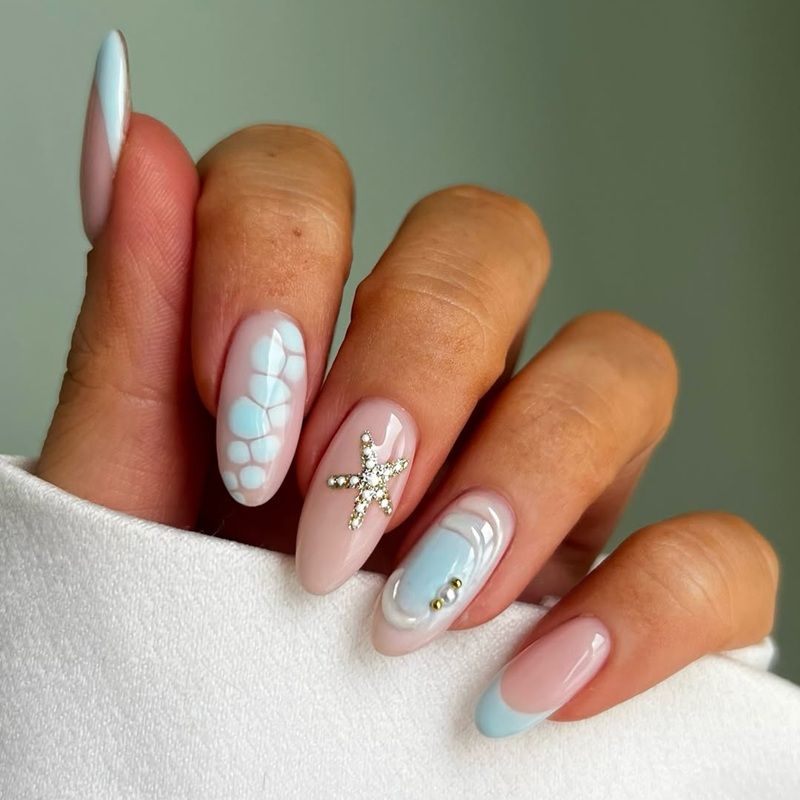 Starfish Charm Light Blue Almond Nails Starfish Charm Light Blue Almond Nails β Holiday Nails 2026