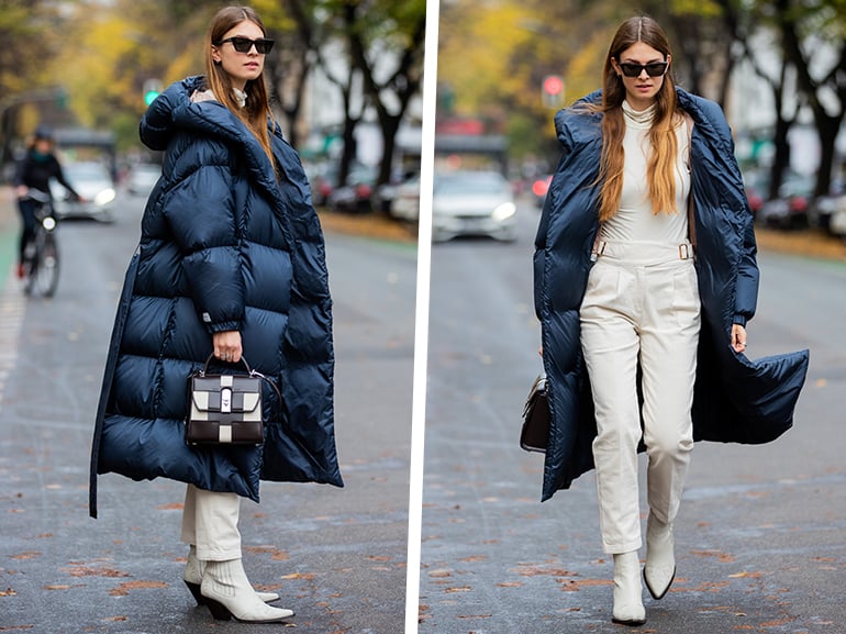 Monochromatic Navy Puffer Formality Monochromatic Navy Puffer Formality β Parka Outfits
